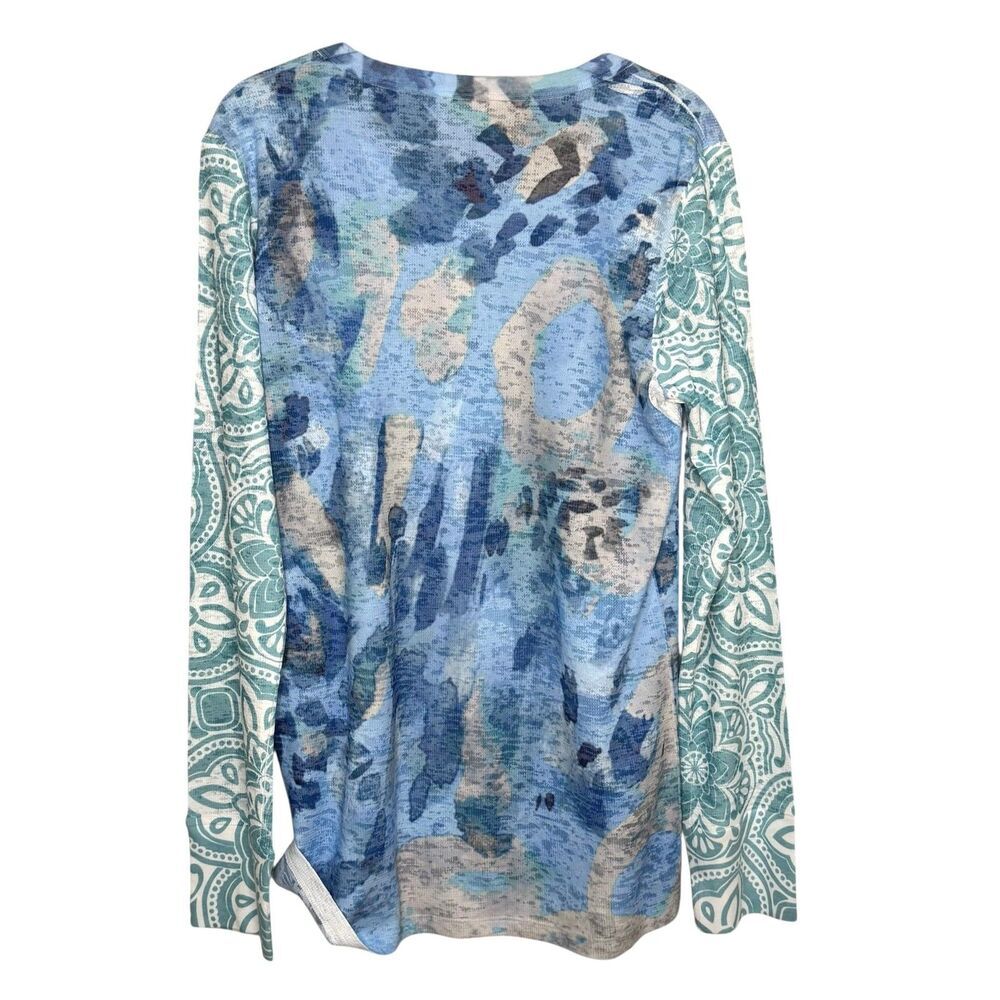 Before+Again Shirt Womens XL Blue Abstract Print Free Flowing Long Sleeve Tee - Picture 2 of 8